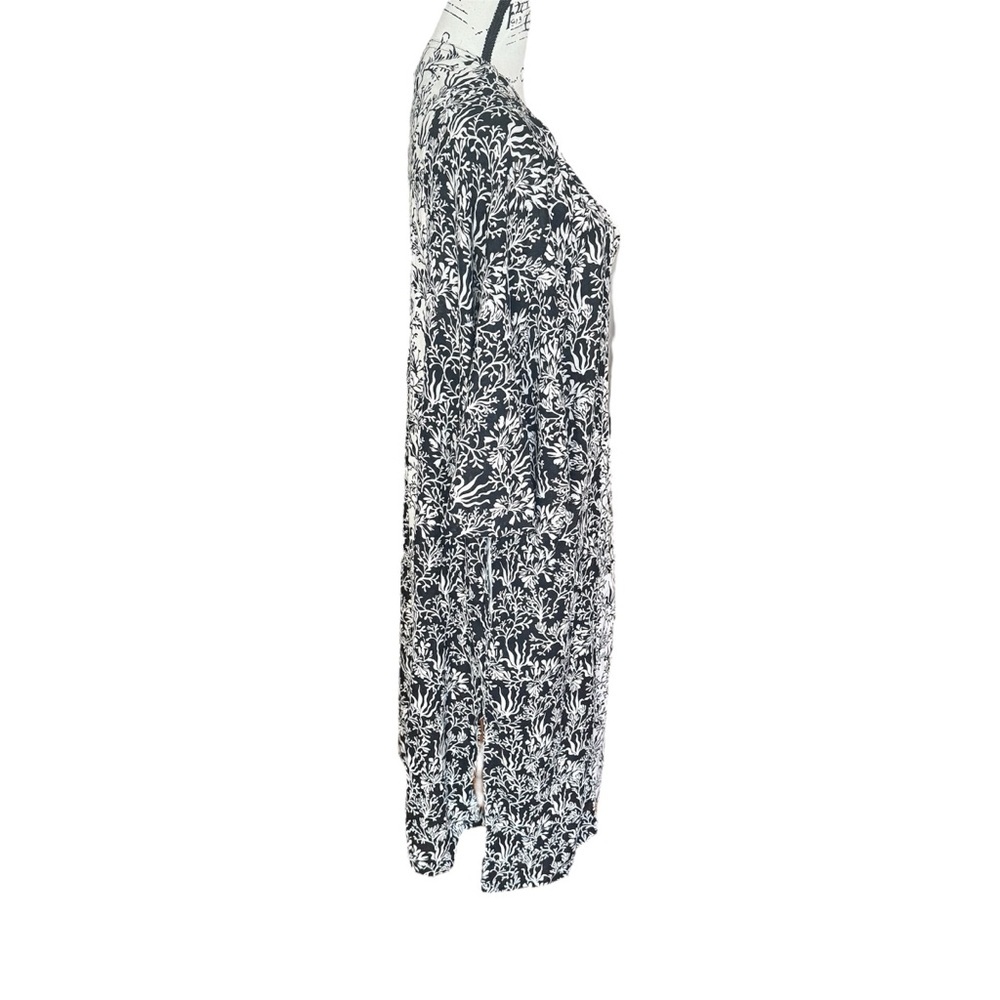 Martha Stewart Collection Kaftan Dress XL Linen Blend Black White Tassels Pocket - Picture 2 of 8